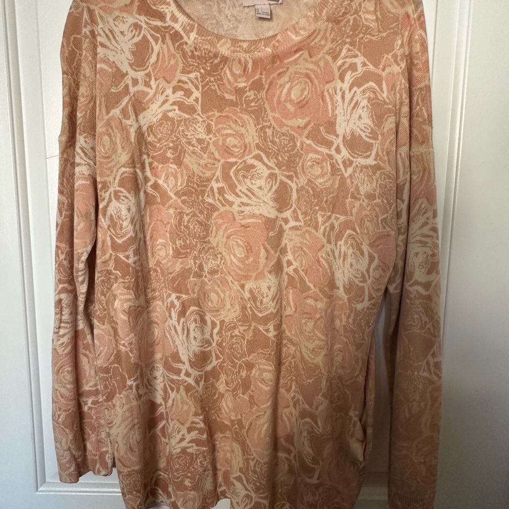 Forever 21 Peach Floral Long Sleeve Pullover
